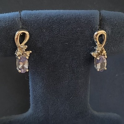  Echte 0,40ctw ovale Tansanit & Diamant Ohrringe 10K Weißgold