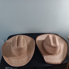 Pair Of Wide Brimmed Palm Straw Cowboy Hats American Hat Makers, Outback