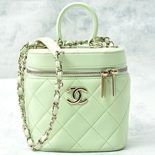 Chanel Lambskin Matelassé Vanity Chain Shoulder Bag Women Green One Size