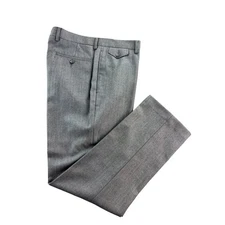 CREMIEUX Mens Gray Herringbone Wool Lenox Dress Pants Trousers 33x30 Flat Front