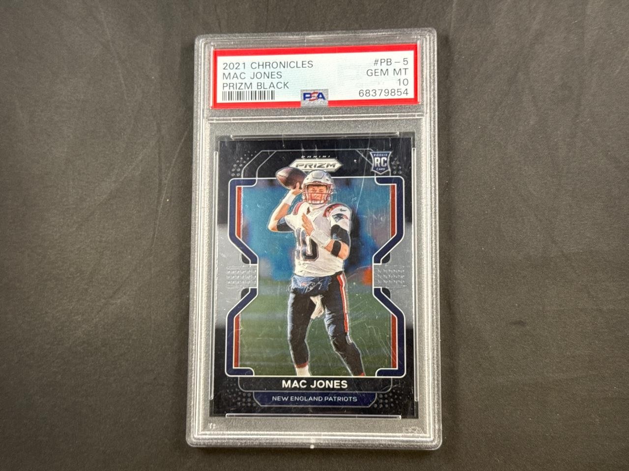 2021 PANINI CHRONICLES FOOTBALL MAC JONES PB-5 ROOKIE PRIZM BLACK PSA 10 GEM MT