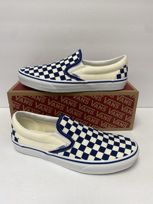 VANS M 10 Classic Slip On Skate Shoes Checkered True Blue White New In Box!