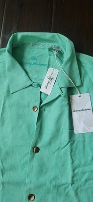 Tommy Bahama Mens Button SILK Shirt Al Fresco Tropics Neptune Green LARGE NEW