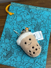 NWT Jellycat Bubble Tea Keychain Plush Bag Charm w Pearls Dust Bag Cute Gifts