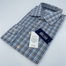 Eton Dress Shirt Mens XL 17 1/2 - 44 Poplin Colorful Check Collared Button Up