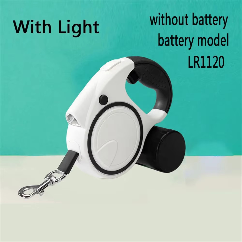 Laisse pour chien rétractable lumineuse avec rangement sac excréments pour maître pressé