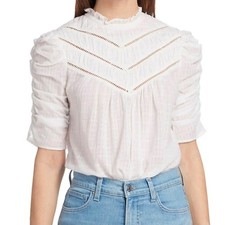 Veronica Beard Frasier White Gauze Ladder Lace Puff Sleeve Blouse Top Size 2