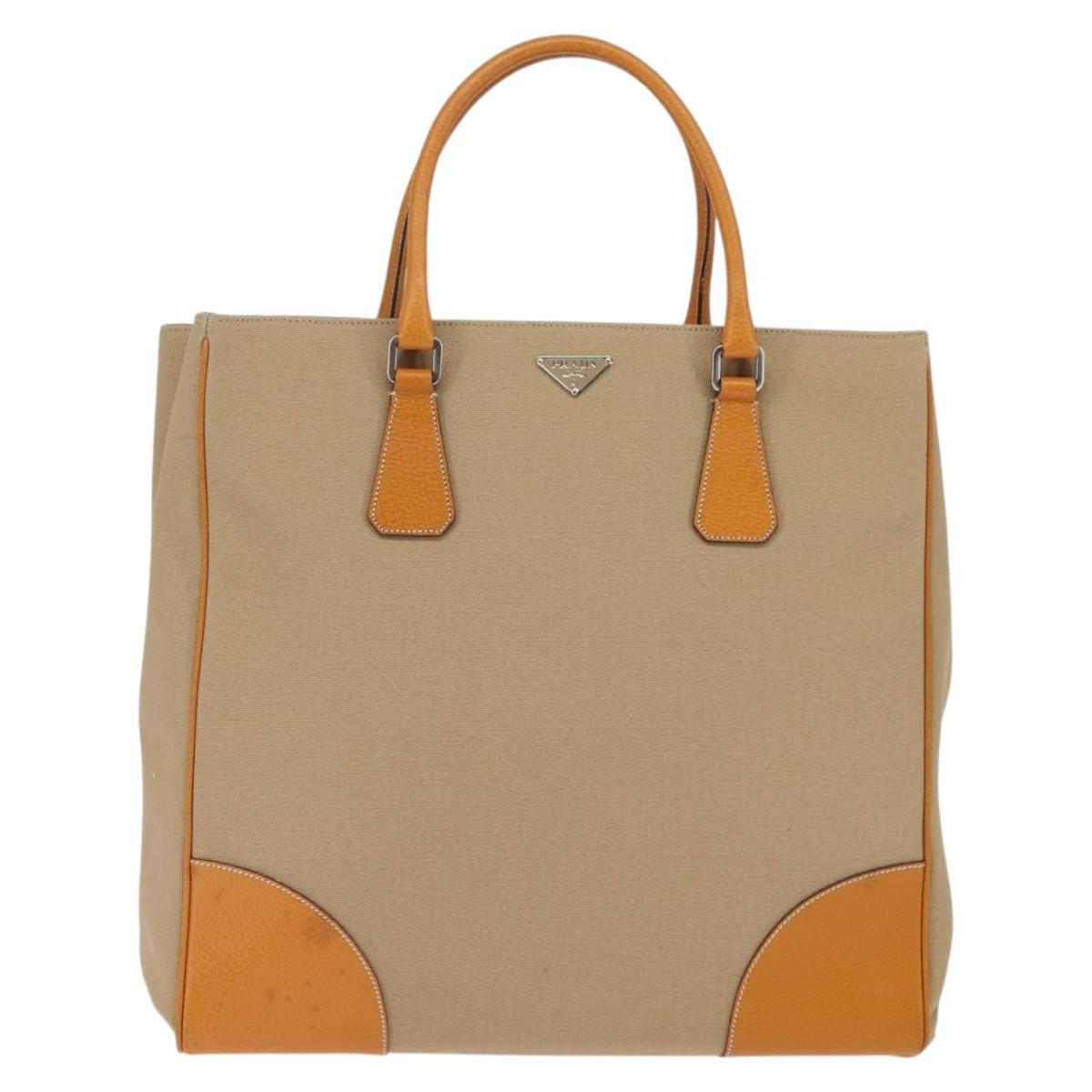 Prada Lux Convertible Open Tote Canvas And Leather Beige Canvas Tote Bag Bag (Pre-Owned)