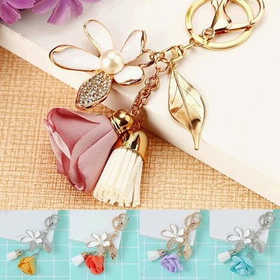 Crystal Flower Keychain Car Tassel Charm Tassel Ring Women Bag Bag Keychain