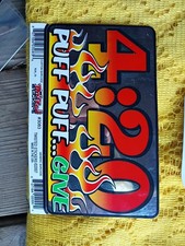 420 Puff Puff Give With Flames Automotive  Sticker Retro 2007