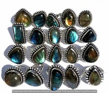 Labradorite Gemstone Rings 5pcs Wholesale Lots 925 Silver Plated Jewelry