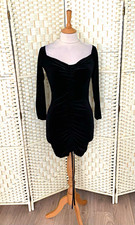 PrettyLittleThing Black Drawstring Stretch Velvet Bodycon Mini Dress Size 8
