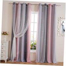 Pink and Grey Curtains Kids Curtains for Bedroom 52"W x 63"L Pack of 2 