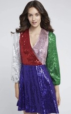 Alice + Olivia Blaze Sequin Color Block Mini Dress Multicolor Womens Size 2 NWOT