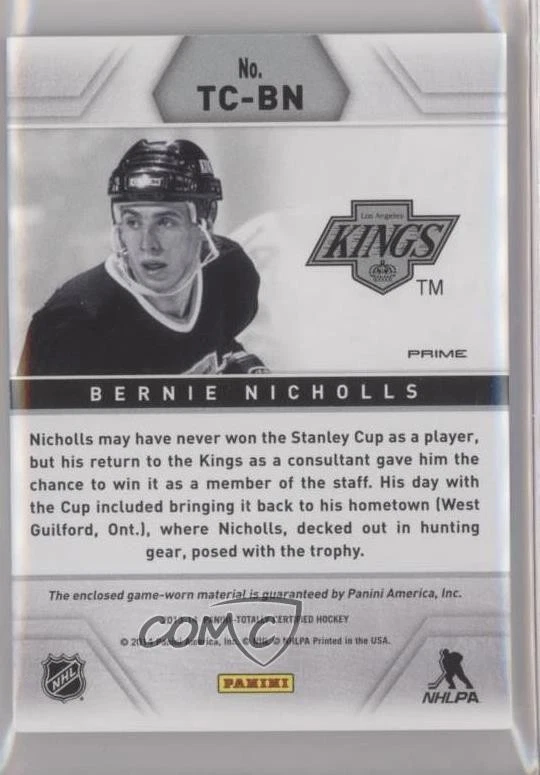 2013-14 Totally Certified Materials Blue Prime /50 Bernie Nicholls #TC-BN - Image 2 of 2