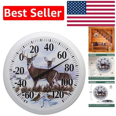 Precision 13.25-Inch Outdoor Thermometer with Fade-Resistant Winter Deer Art