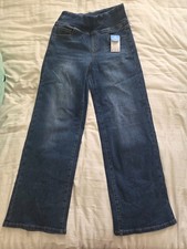 Pull-On Wide Leg Jeans with Elastic Waistband – Dark Indigo M 31"