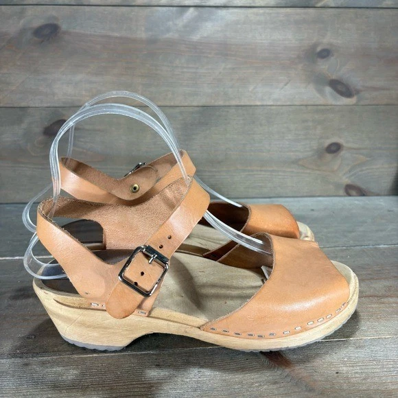 mia anja 女式 37 码鞋米色皮革露背楔形瑞典木屐 — 第 2/4 张图片