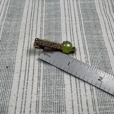 VTG Gold Tone Tie Clip Tie Bar, Skinny Tie Width NOS with Green Faux Stone 0397