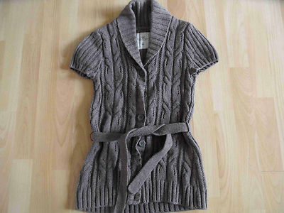H&M Long Belted + Short Sleeve Cable Knit Cardigan Brown Size 170 Excellent VS