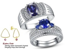 Sterling Silver Simulated Blue Tanzanite His Band Hers Sapphire Wedding Ring Set
