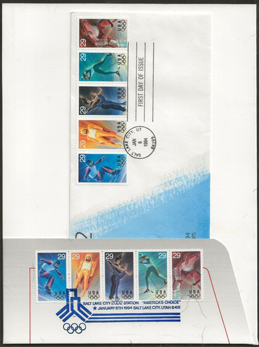 US 2002 Winter Olympics Folio With 1994 Stamps Sc #2811a and Special Cancels