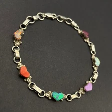 Sterling Silver Zuni Erva Quam Heart Link Bracelet Gemstone Native Bracelet