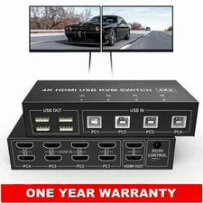 4x2 Dual Monitor HDMI KVM Switch 4K@60Hz USB KVM Switcher 2 Monitors 4 Computers
