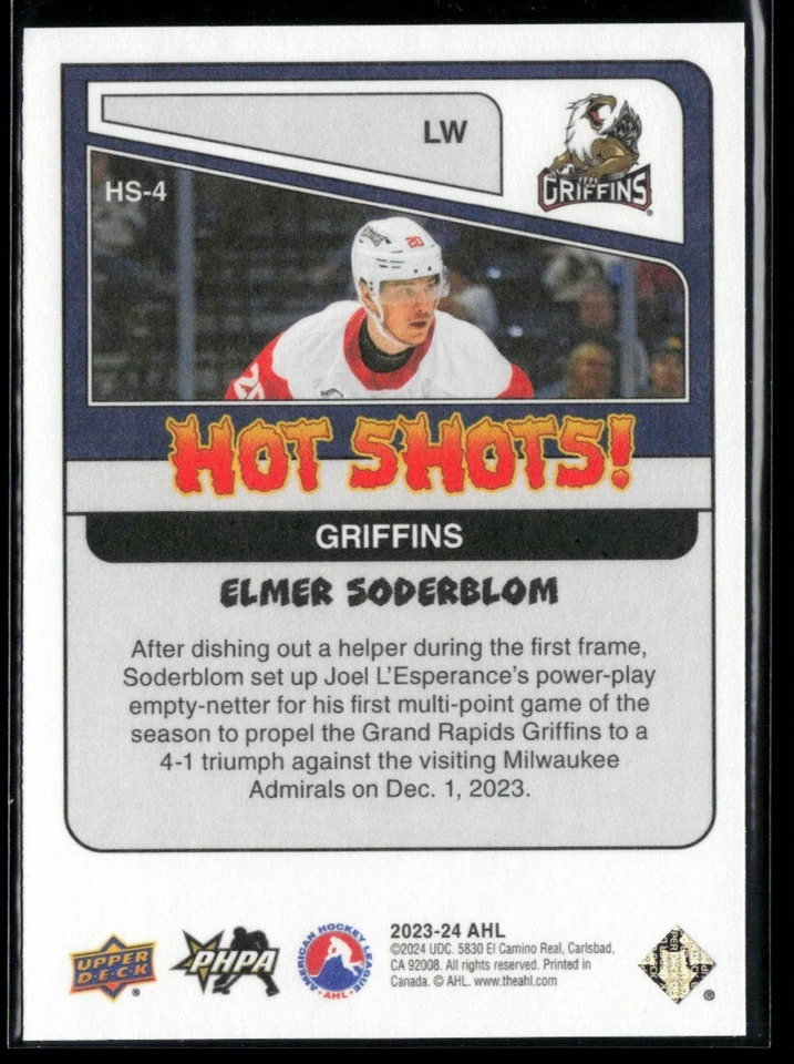 2023-24 Upper Deck AHL Hot Shots! #HS-4 Elmer Soderblom - Image 2 of 2