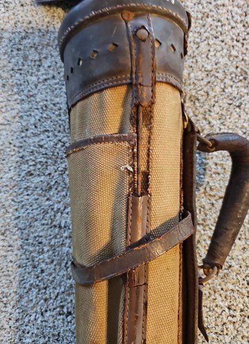 Stovepipe Golf Bag 4135 for Hickory Shaft Golf Clubs Tan Canvas w/Leather Trim - Picture 11 of 15