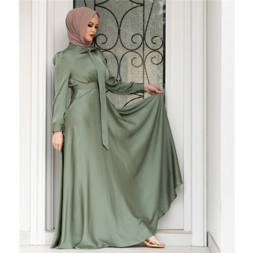 Satin Abaya Dubai Kaftan Muslim Women Maxi Dress Party Gown Abayas Robe Ramadan - Picture 33 of 53
