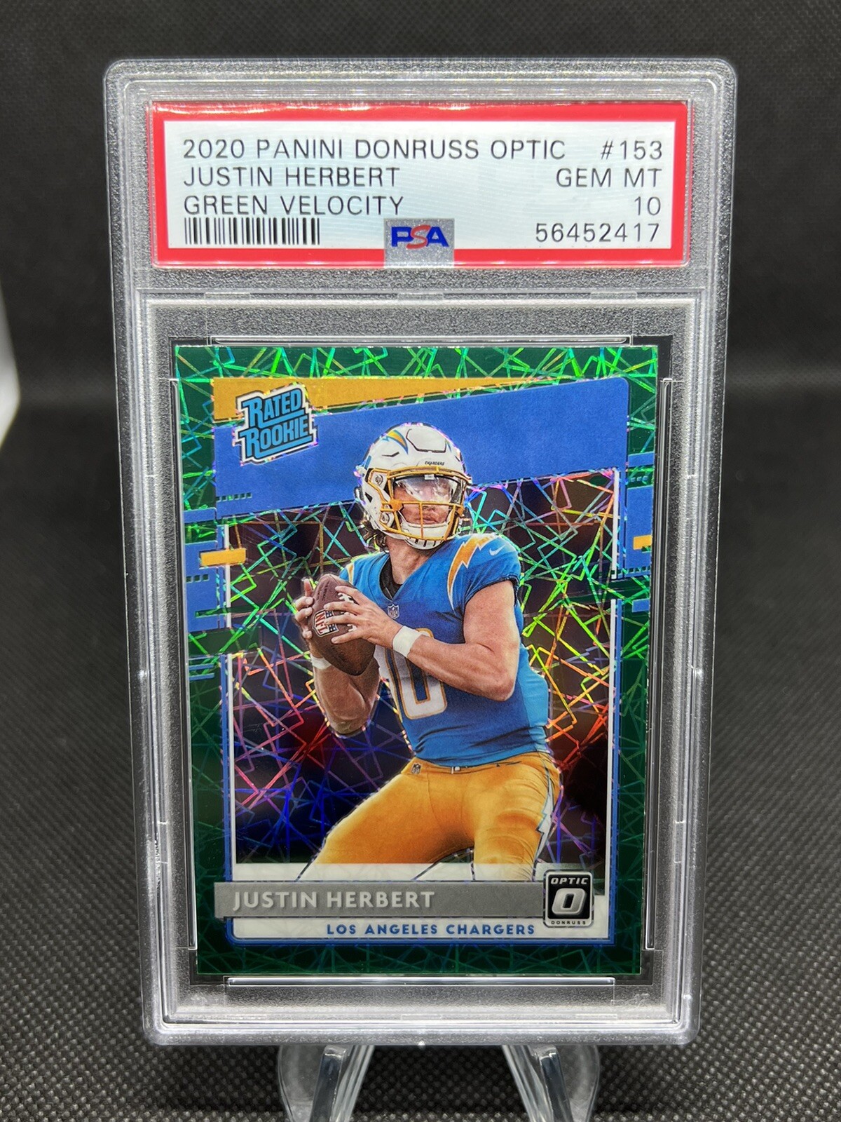 JUSTIN HERBERT 2020 DONRUSS OPTIC RATED ROOKIE GREEN VELOCITY #153 PSA 10 GEM