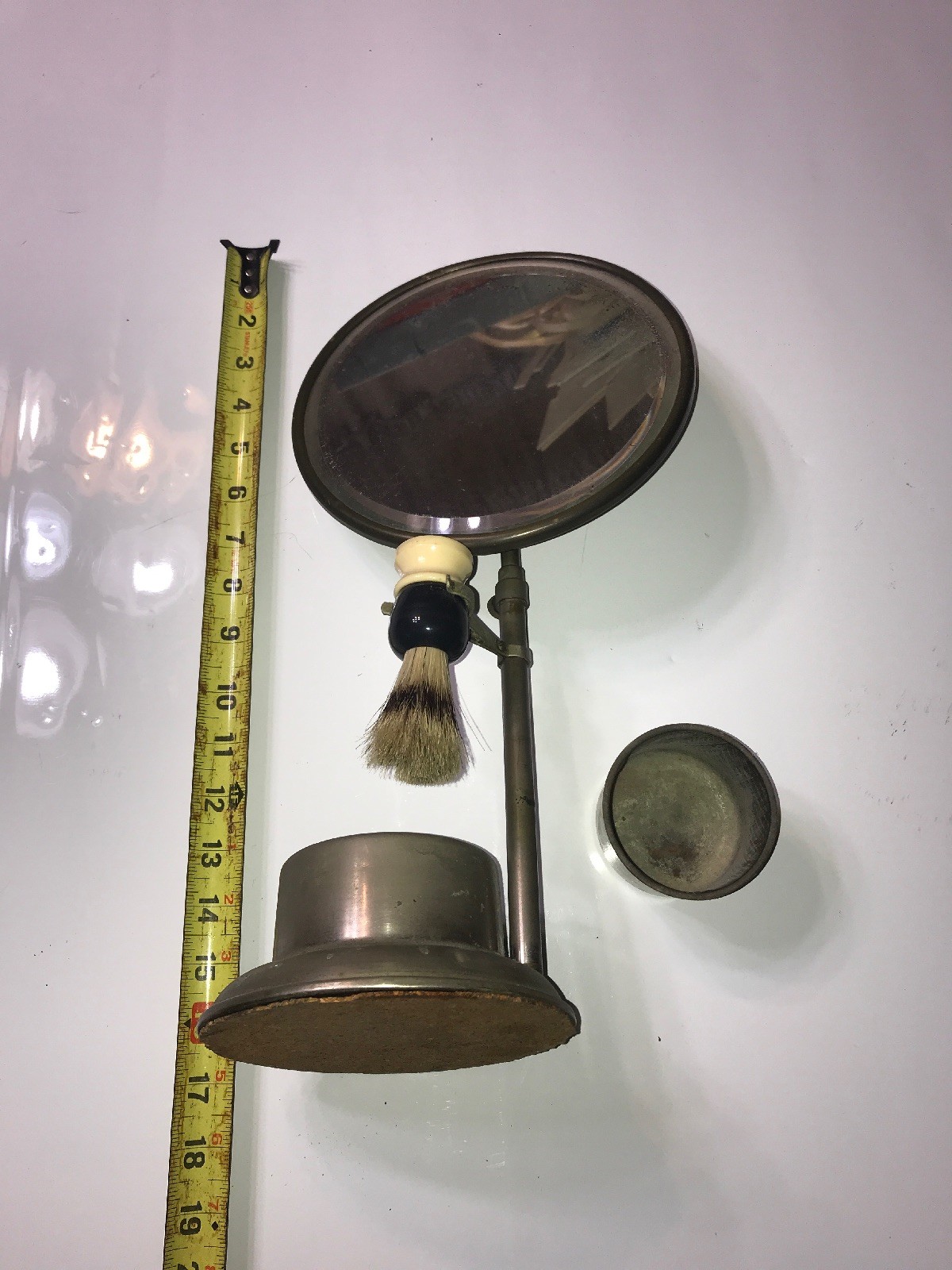 Vintage Antique Metal Shaving Mirror & Adjustable Stand, Mug Brush