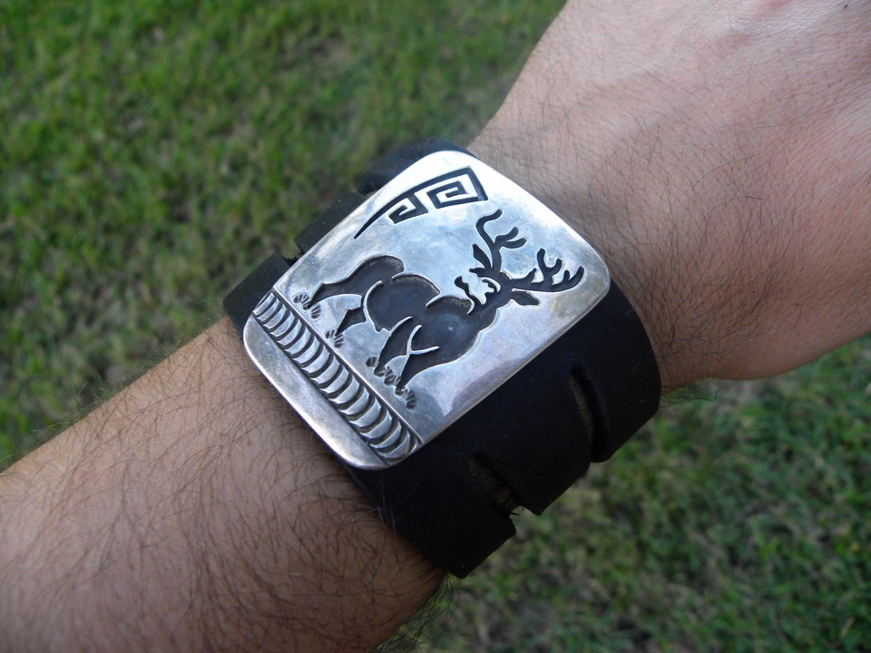 Pulsera brazalete de cuero vintage de ciervo de plata esterlina de bisonte búfalo personalizar tamaño  Foto 3 de 4