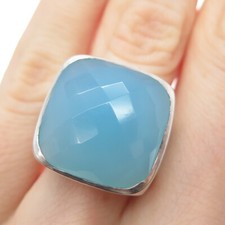 925 Sterling Silver Vintage Real Cushion-Cut Blue Chalcedony Ring Size 6.25