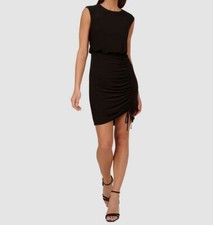 Adrianna by Adrianna Papell Womens Black Ruched Round-Neck Tie-Hem Dress Size 14