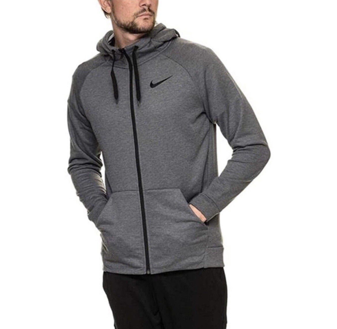 Nike Therma Mens Full Zip Hoodie Dark Gray Large Training Sweatshirt Cu6231-image