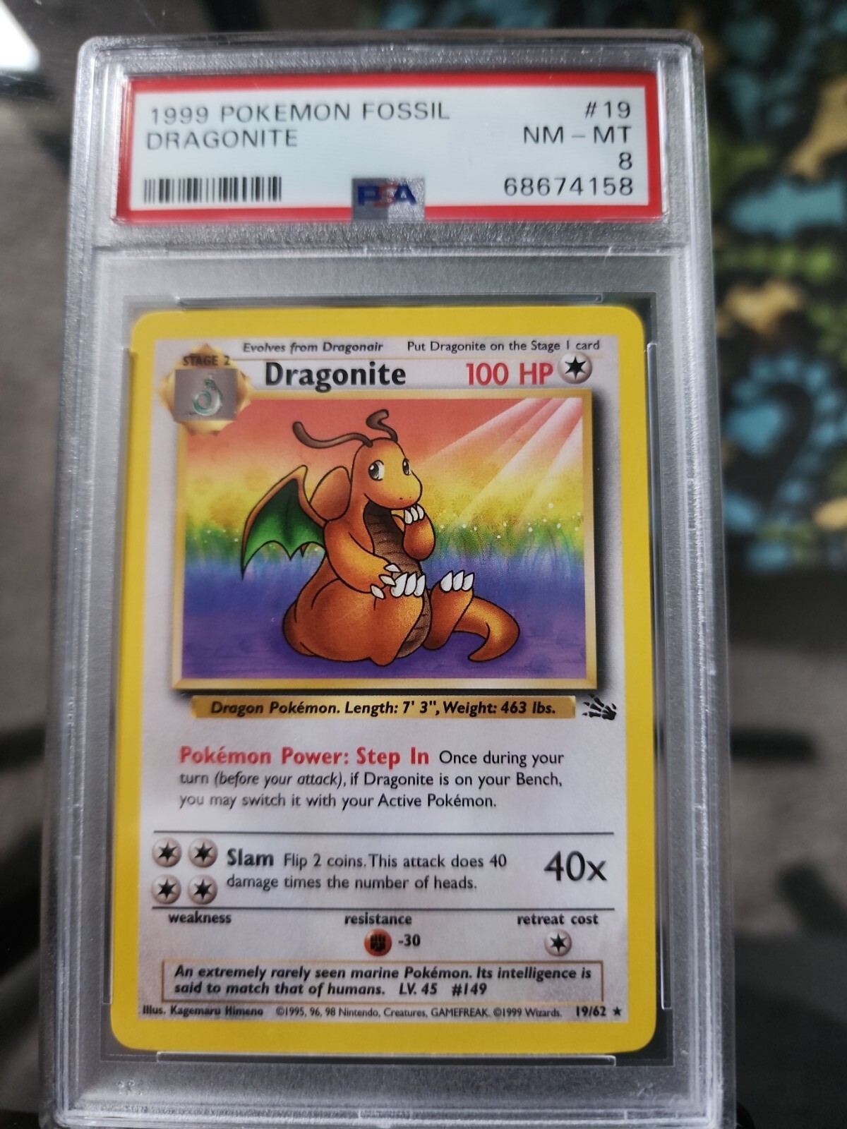 Pokémon TCG Dragonite Fossil 19 Regular Unlimited Rare PSA 8