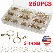 250PCS Spring Hose Clip 5-14mm Fastener Set Fuel/Water Line Tube Air Pipe Clamps