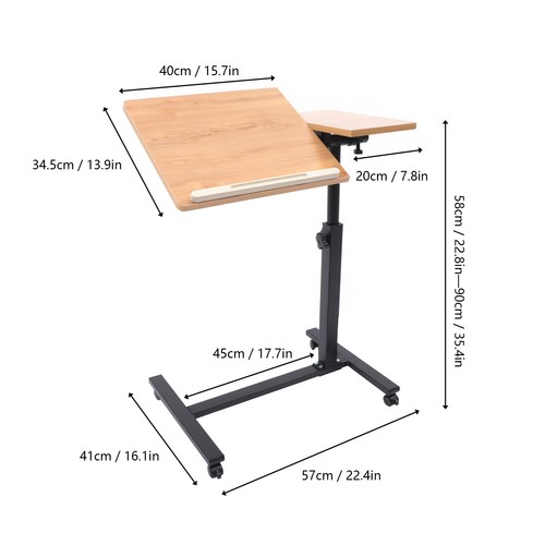 Laptop Desk Angle, Height Adjustable Rolling Cart Over Bed Hospital Table Stand - Picture 4 of 22