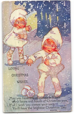 1919 Loving Christmas Agnes Richardson süße Pixie Mädchen Schneeballschlacht