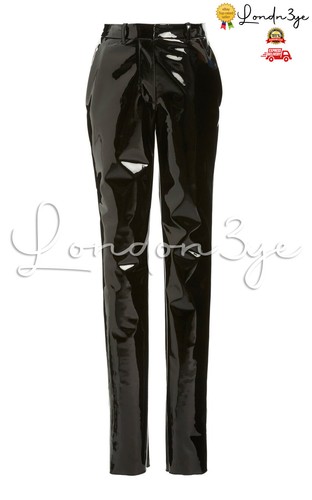Women PVC Vinyl Skinny Pants Black 