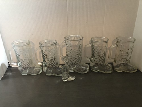Set Western Style Stiefelbecher 4 passende 6 Zoll hoch 1 6,5 Zoll 1 Schnapsglas - Bild 3 von 10
