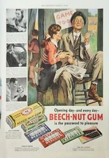 1938 Beech nut chewing gum Vintage Ad opening day and every day