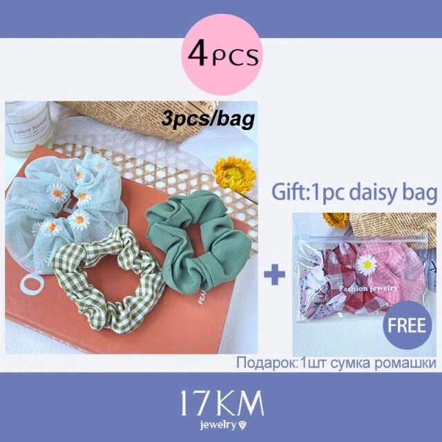 Juego de 3 bandas elásticas moradas coreanas florales con moño de mariposa para mujeres Foto 4 de 4