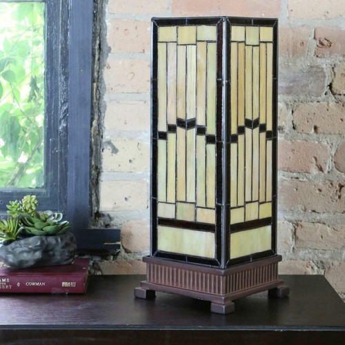 Stained Glass Rustic Style 17-in Modern Hurricane Accent Reading Table Lamp - Picture 4 of 6