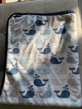 S.L. Home Fashion Blue Tan Whales White Soft Sherpa Navy Trim Blanket