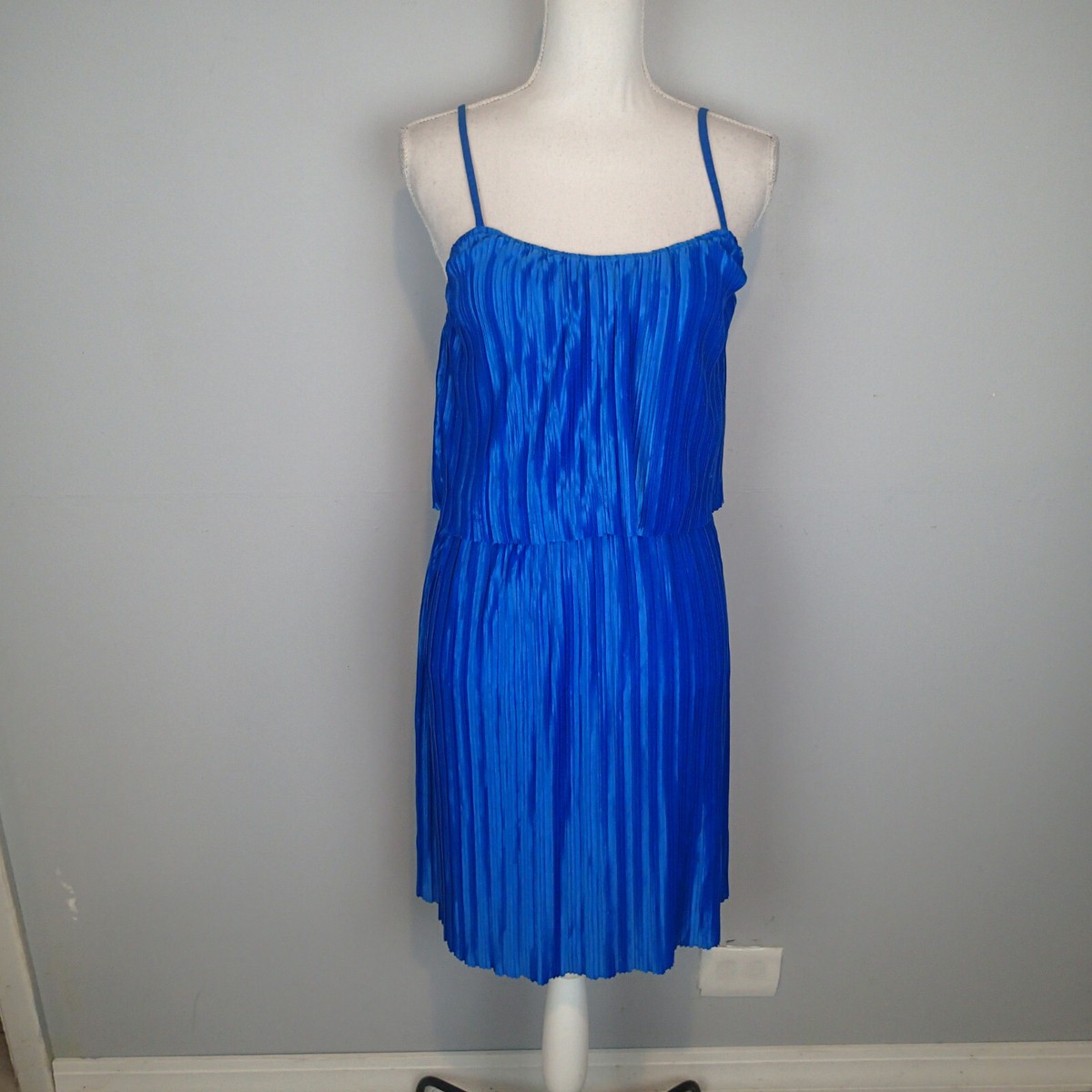 NWT $215 Stella & Jamie Obi Pleated Dress Azul Blue sz m sleeveless  spagetti str | eBay