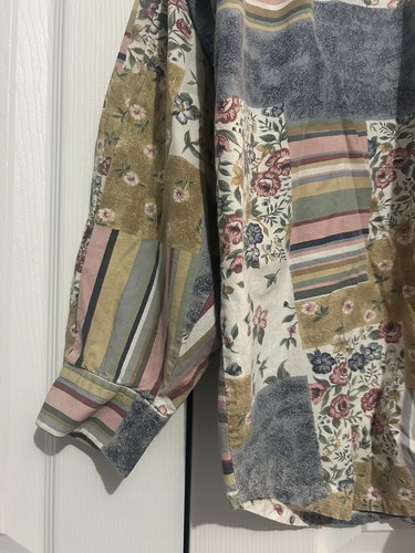Vintage & Second Hand Multi Color Patch Boyfriend Button Down Blouse Long Sleeve - Picture 5 of 15