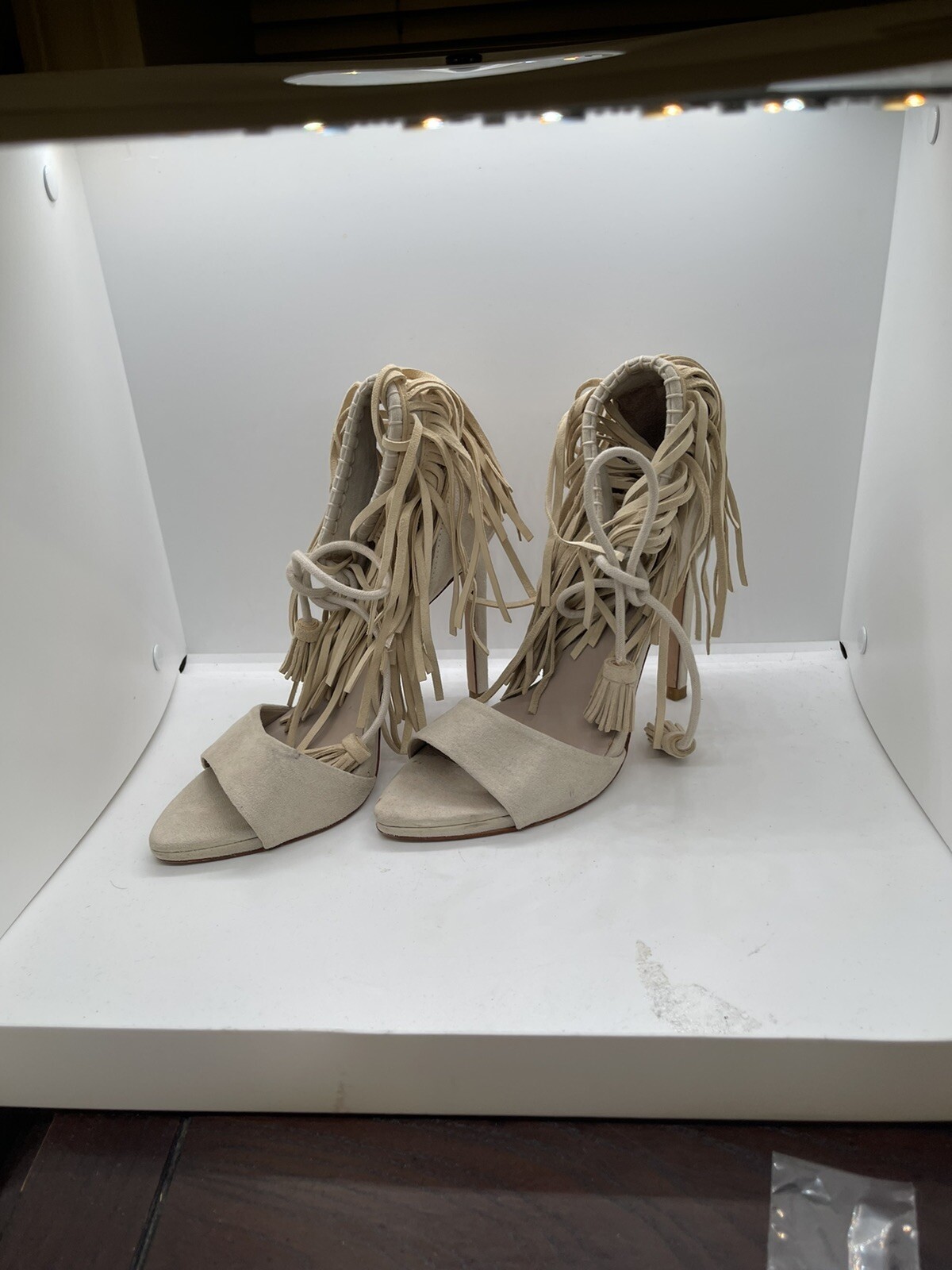 ZARA BASIC Collection Ivory Leather Suede Fringed… - image 1